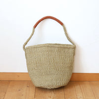 サイザルバスケット SMサイズ(革巻き1ハンドル) カーキ