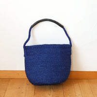 サイザルバスケット SMサイズ(革巻き1ハンドル) インディゴブルー(革:ブラック)