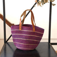 ファイン編みサイザルバスケット S/平革ハンドル 5987