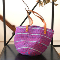 ファイン編みサイザルバスケット M/平革ハンドル 5989