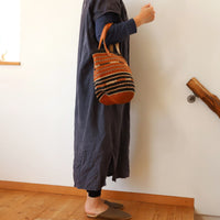 ファイン編みサイザルバスケット S/平革ハンドル 5987