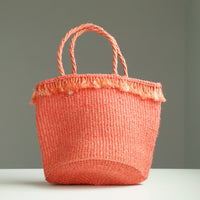 サイザルバスケット Mサイズ フリンジ コーラルオレンジ
