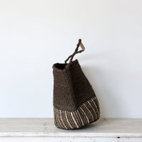 サイザルバスケット SMサイズ(革巻き1ハンドル) インディゴブルー(革:ブラック)