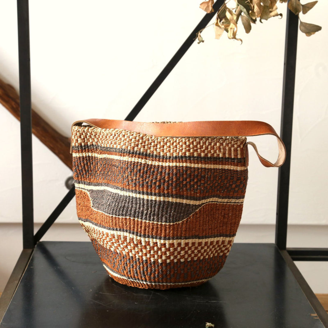 サイザルバスケット M/革１ハンドル　5954