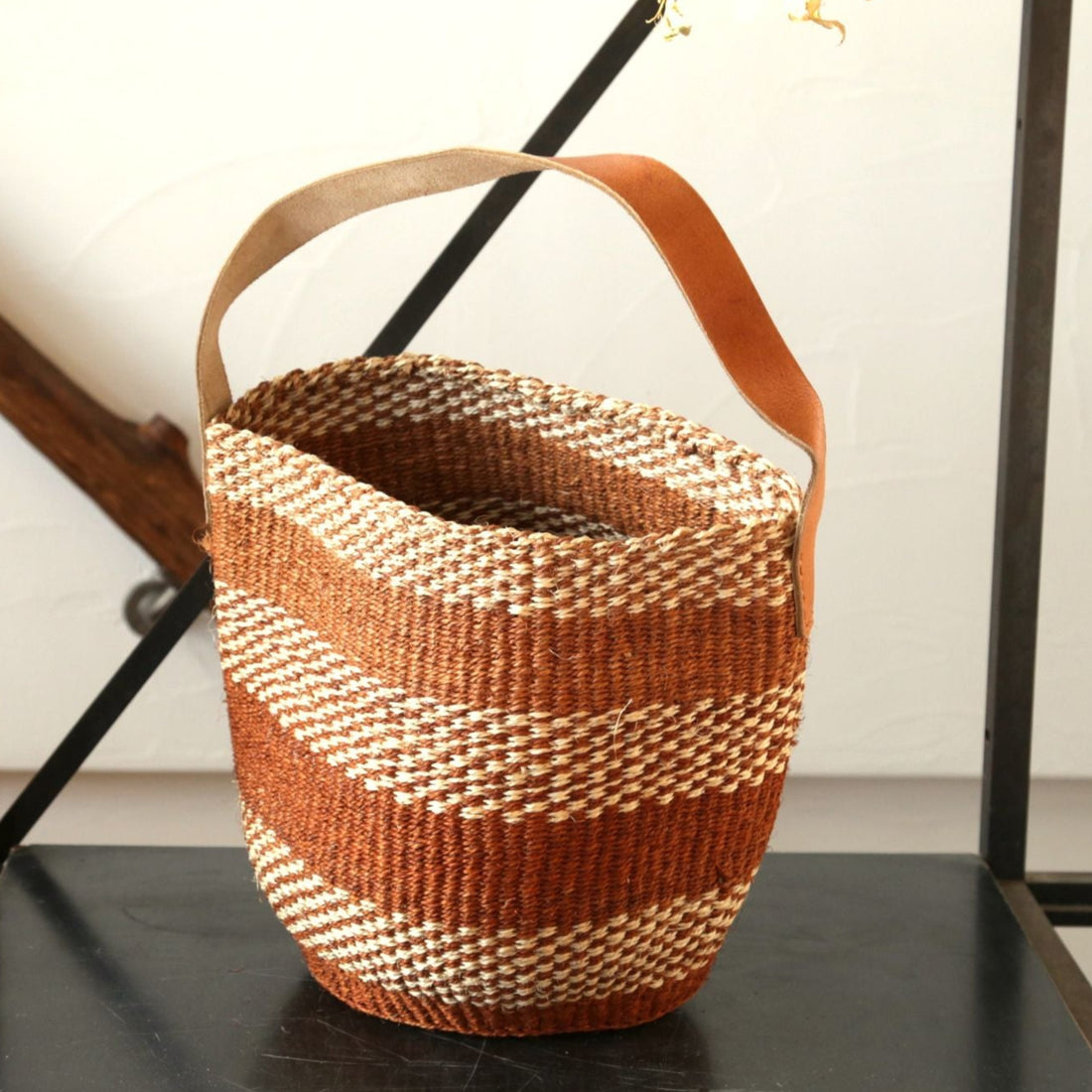サイザルバスケット S/革ハンドル　5959